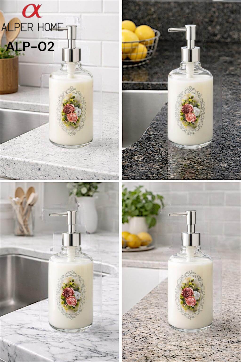 750 CC GÜMÜŞ SEDEF ÇİÇEKLİ SABUNLUK *15