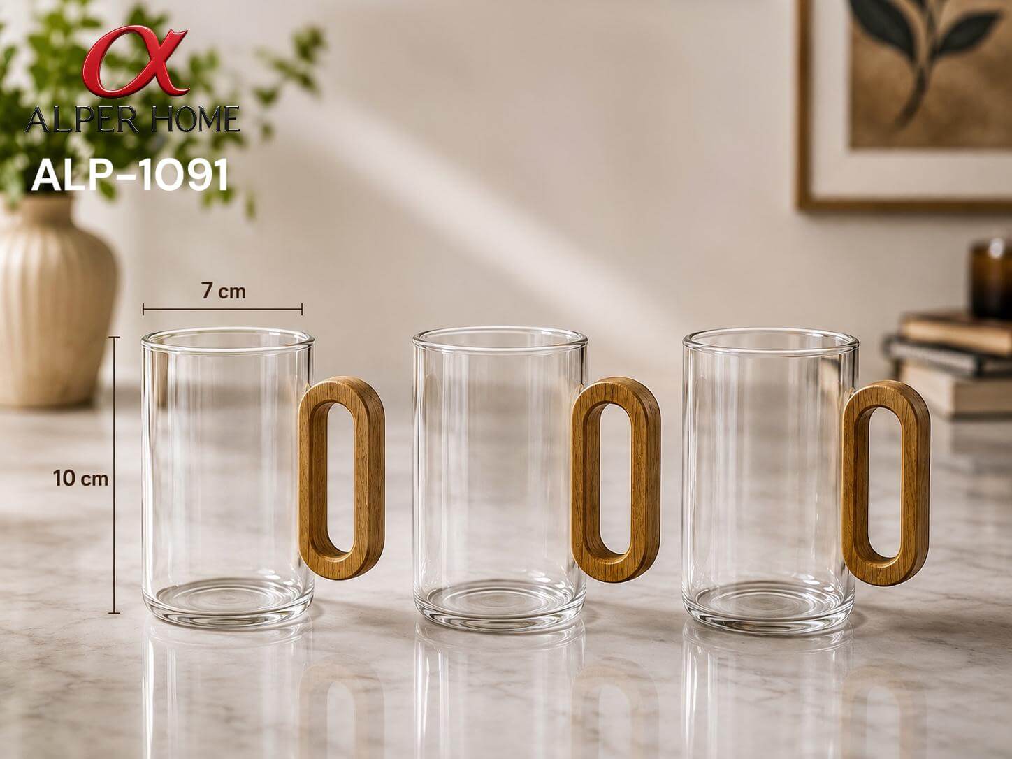 BAMBU  KULPLU  DÜZ CAM KUPA*48